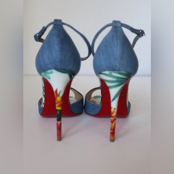 NIB Christian Louboutin Senora 100 Jean Denim Hawaii Blue Sandal Pumps Size 36.5 - Picture 2 of 6